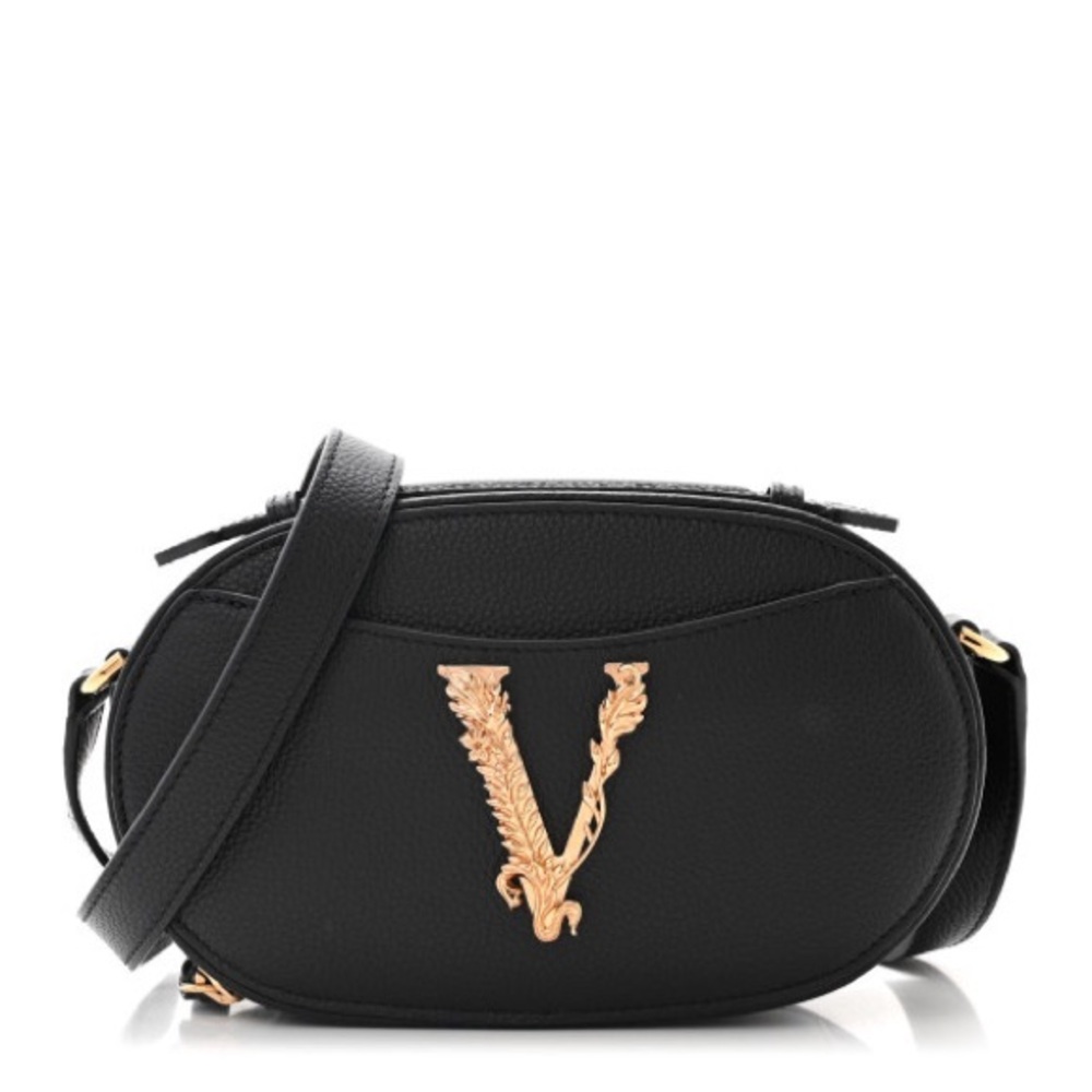 Versace Grainy Calfskin Virtus Top Handle Camera Bag Black NWT
